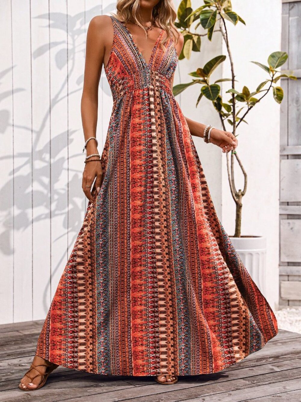 Multicolor Boho  Women's Casual Hawaiian Vacation Beach Maxi Dress - Picture 5 of 6